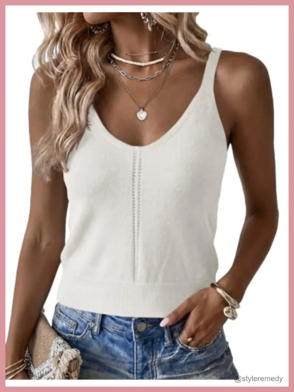 V Neck Sleeveless Crop Tank Top Summer Knit Camisole